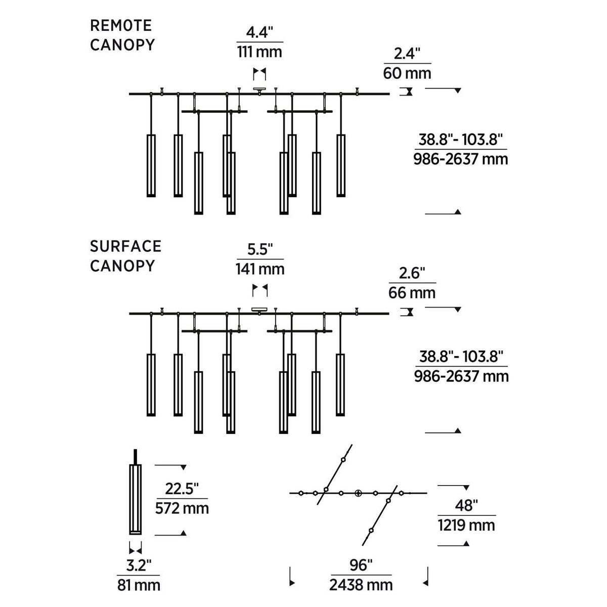 Blok Large Chandelier, 9-Light, LED, Aged Brass, 96"L (700BLKL9R-LED930R 70PGHHE)