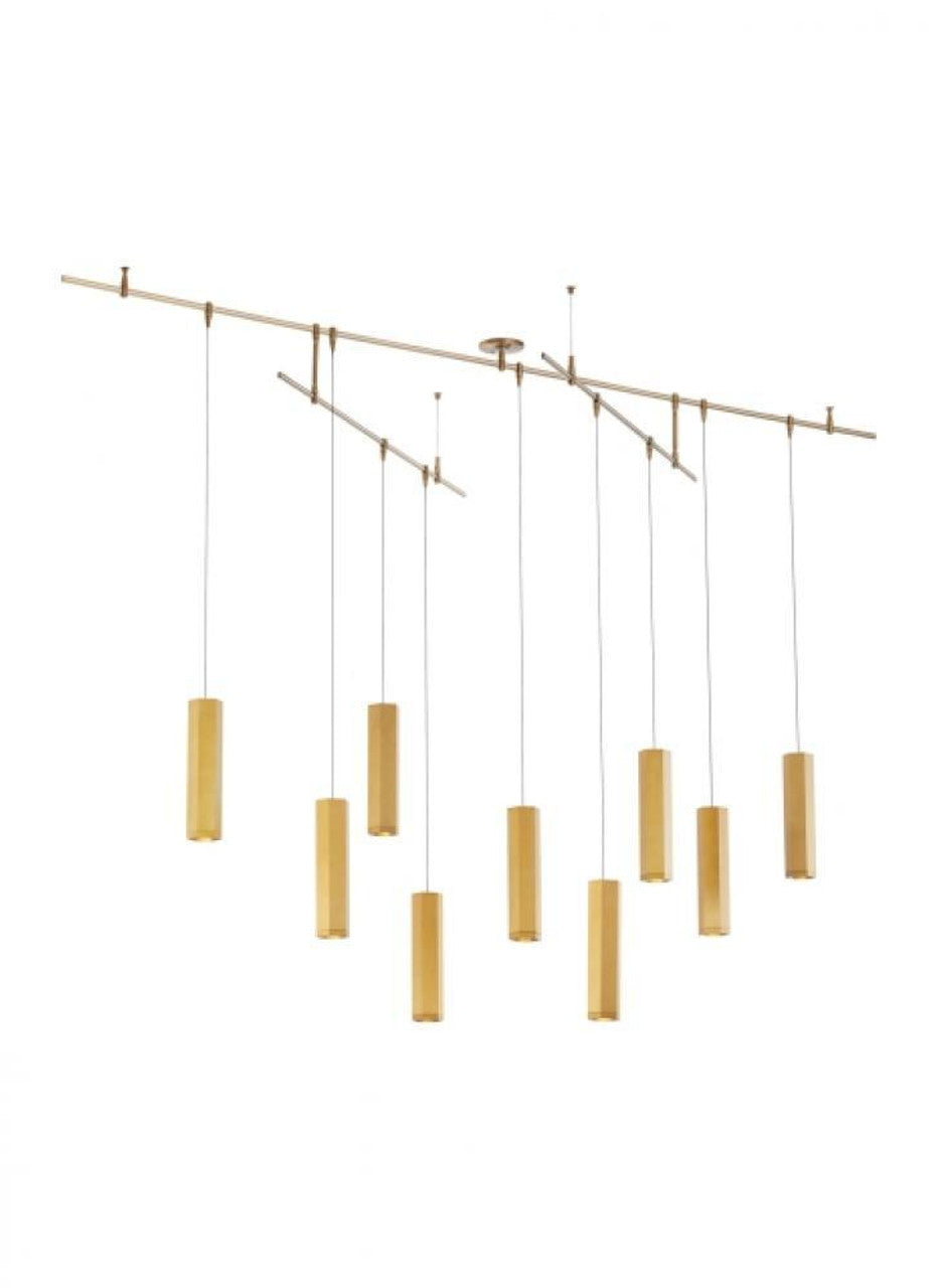 Blok Small Chandelier, 9-Light, LED, Aged Brass, 96"L (700BLKS9R-LED930R 70PGHHG)