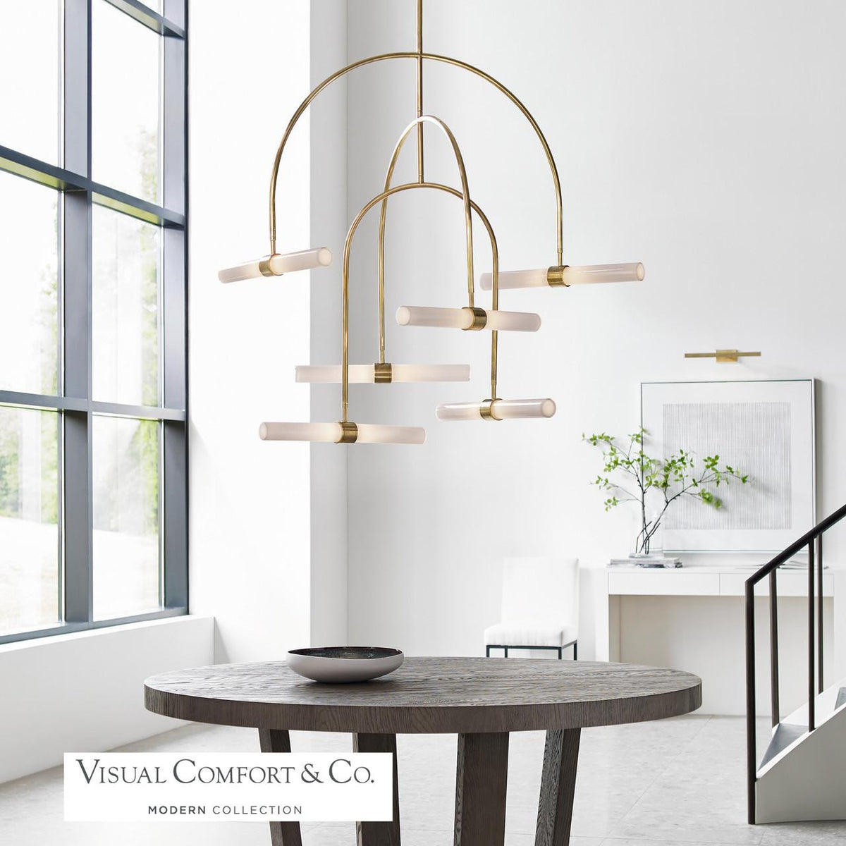 Calumn Chandelier, 6-Light, LED, Natural Brass, 47.9"H (700CLM6NB-LED930 70PDAY9)