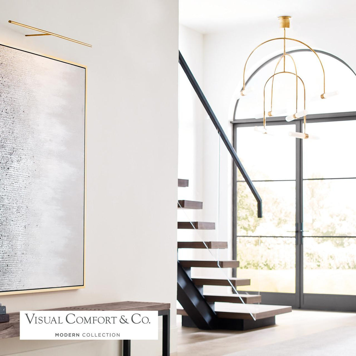 Calumn Chandelier, 6-Light, LED, Natural Brass, 47.9"H (700CLM6NB-LED930 70PDAY9)