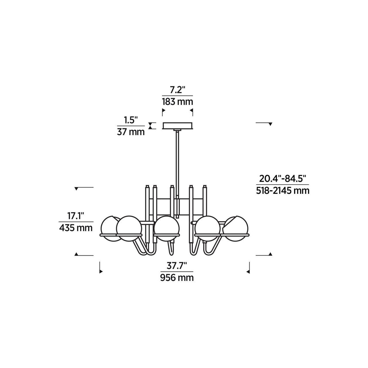 Crosby Large Chandelier, 9-Light, LED, Glossy Black/Natural Brass, 37.7"W (700CRBY9BNB-LED927 70PGDHT)