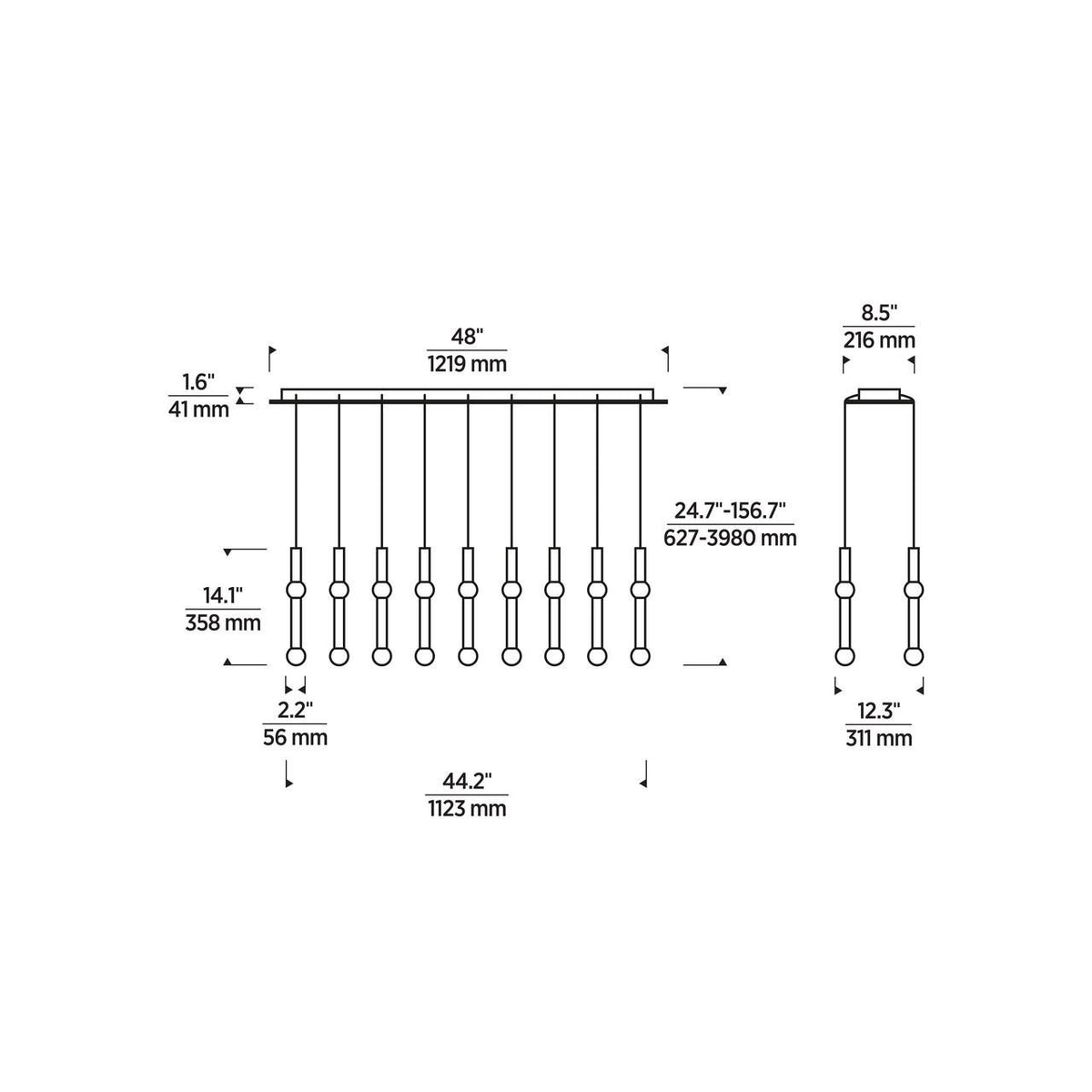 Gable Light Chandelier, 8-Light, LED, Natural Brass, 10.4"L (700TRSPGBL8RNB-LED930 70PGDKF)