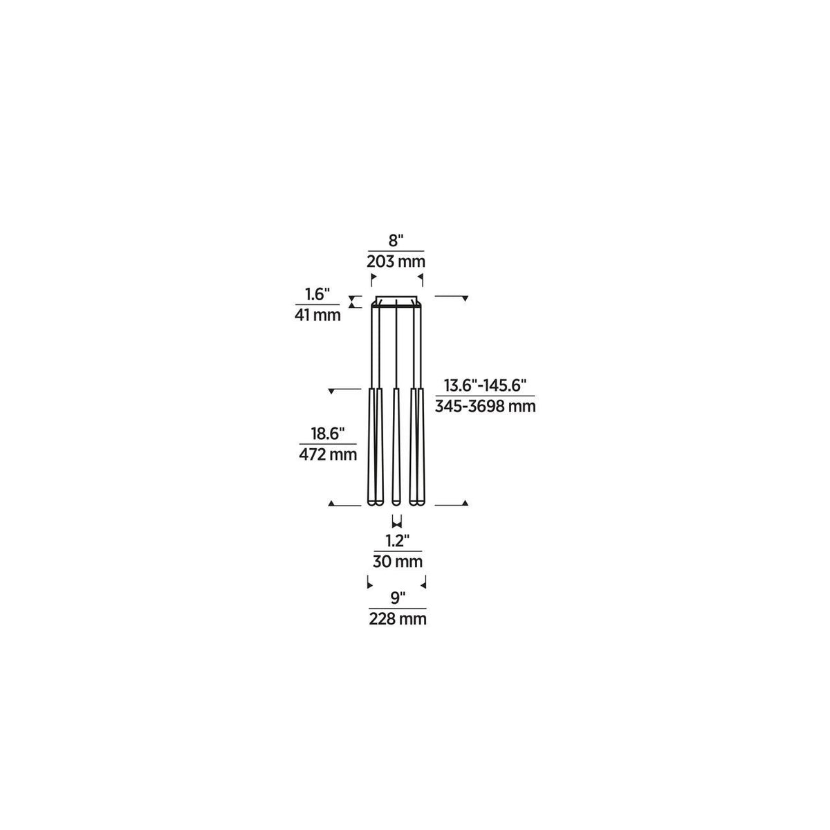 Pylon Ceiling Chandelier, 8-Light, LED, Natural Brass, 18.6"H (700TRSPPYL8RNB-LED930 70PGDLF)