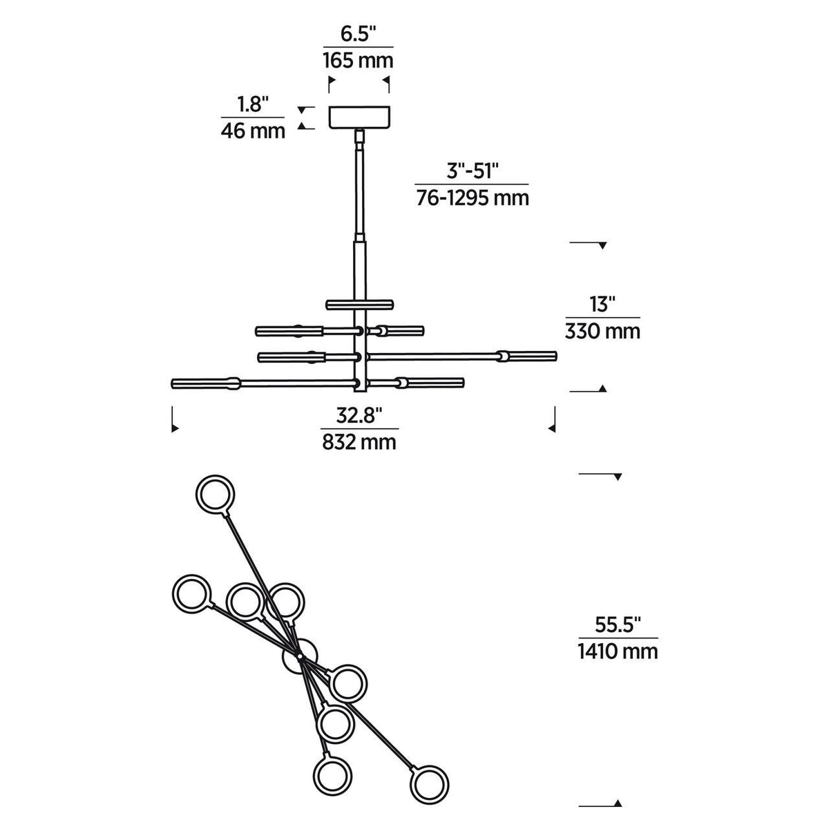 Mini Hanea Chandelier, 9-Light, LED, Natural Brass, 96"L (700HNE9NB-LED930R 70PGJEK)