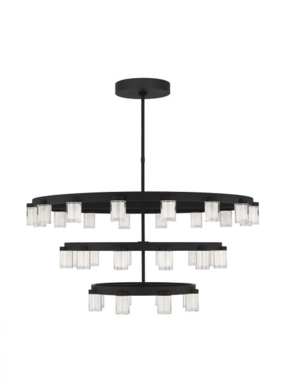 The Esfera Three Tier X-Large 36-Light Damp Rated Integrated Dimmable LED Ceiling Chandelier in Nigh, Visual Comfort & Co. Modern Collection KWCH19627B 70PKG5C