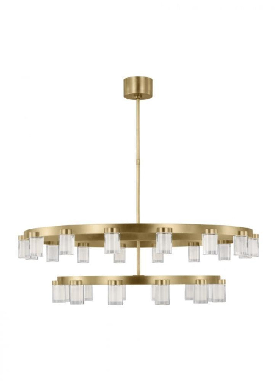 The Esfera Two Tier X-Large 28-Light Damp Rated Integrated Dimmable LED Ceiling Chandelier in Natura, Visual Comfort & Co. Modern Collection KWCH19727NB 70PKG5H