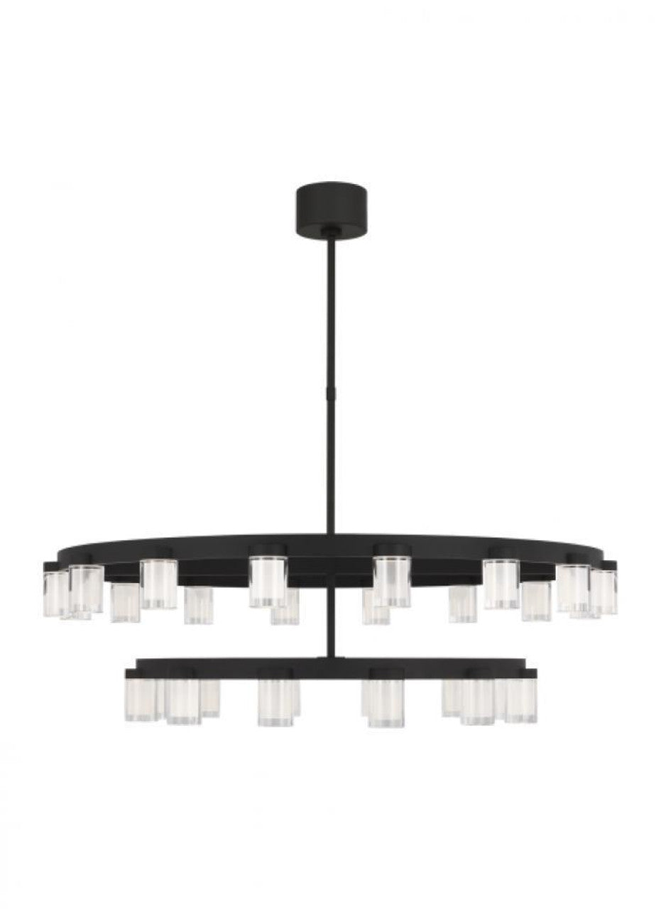 The Esfera Two Tier Medium 20-Light Damp Rated Integrated Dimmable LED Ceiling Chandelier in Natural, Visual Comfort & Co. Modern Collection KWCH19827NB 70PKG5F