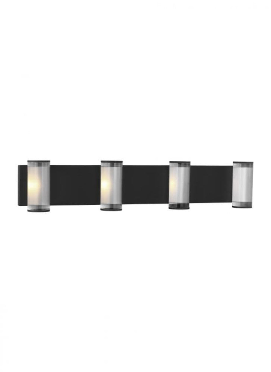 The Esfera X-Large Damp Rated 4-Light Integrated Dimmable LED Wall Sconce in Nightshade Black, Visual Comfort & Co. Modern Collection KWWS10227CB 70PKG5J