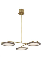 The Shuffle Medium 3-Light Damp Rated Integrated Dimmable LED Ceiling Chandelier in Natural Brass, Visual Comfort & Co. Modern Collection CDCH17227WONB 70PKJ5A
