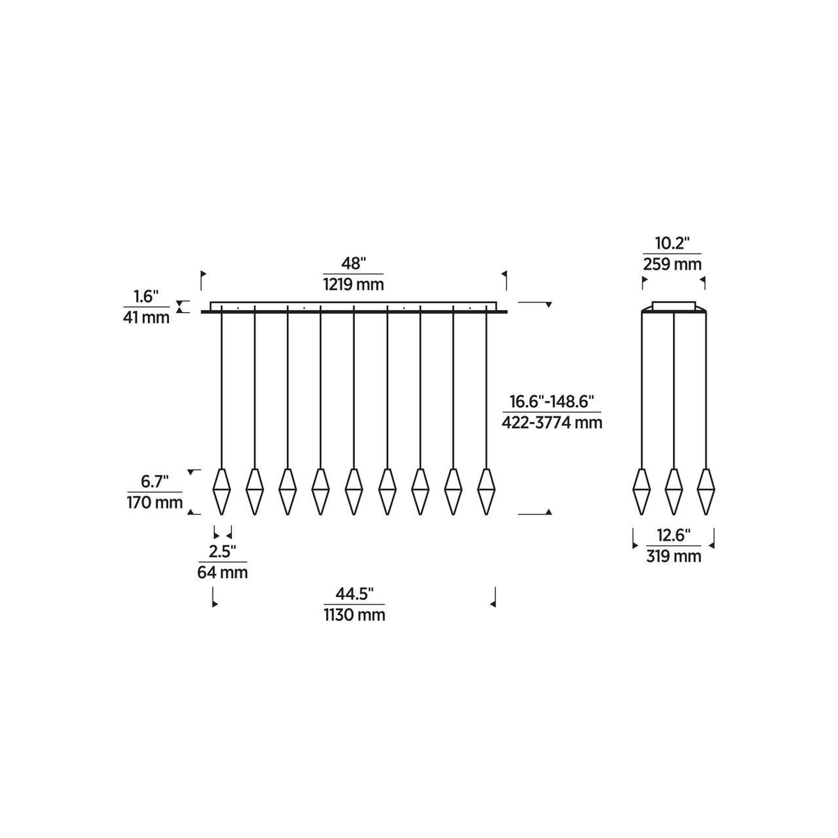 Turret Chandelier, 27-Light, LED, Natural Brass, 44.5"L (700TRSPTRT27TNB-LED930120 70PGDLN)