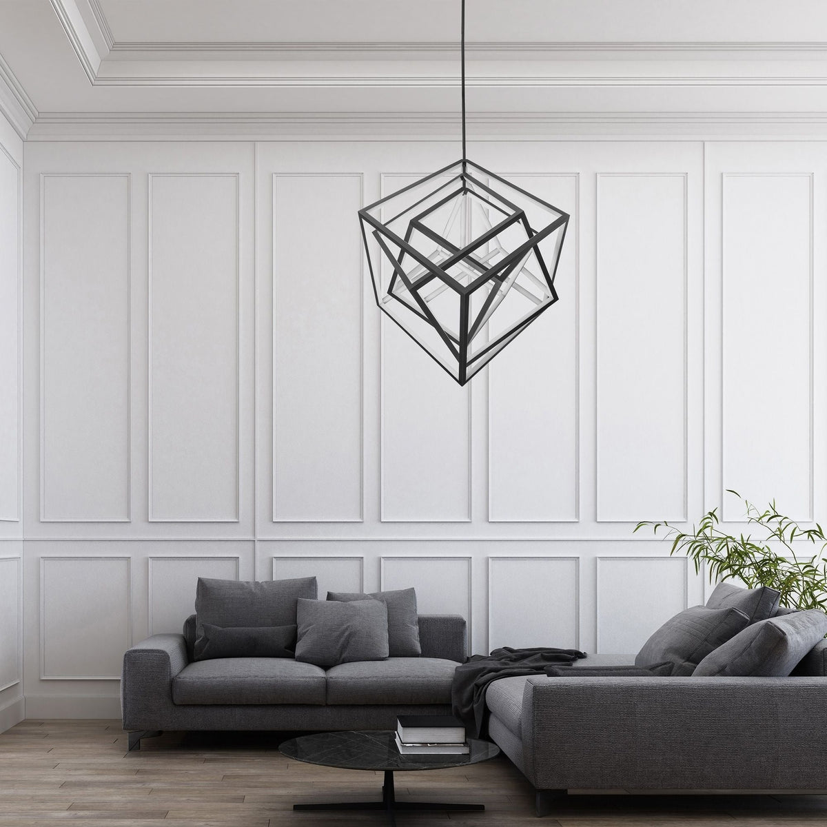 WAC Atlas 41 3/4"W Black 3-Light LED Geometric Chandelier