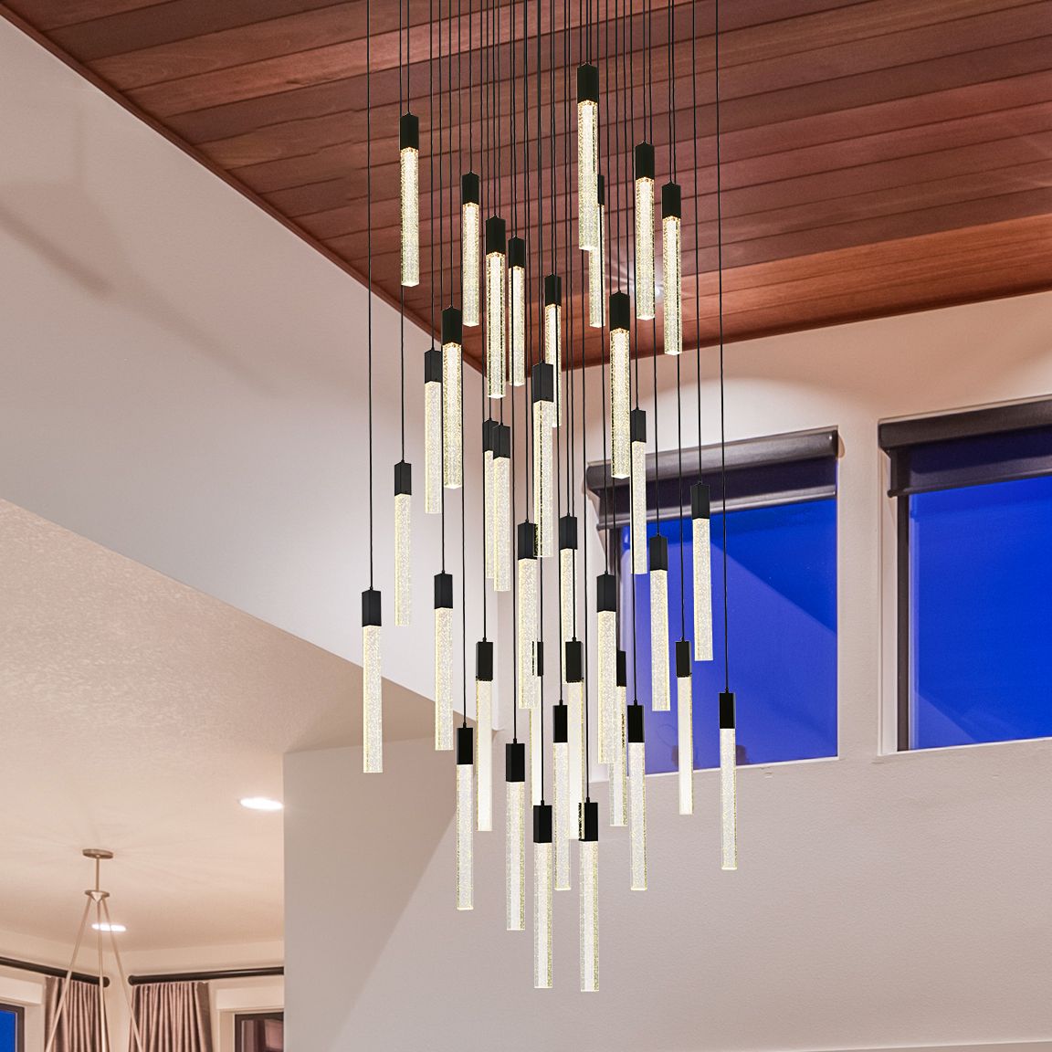 Weston 42" Wide Black and Crystal Multi-Light Pendant