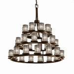 Justice Design - WGL-8712-10-GRCB-DBRZ - Wire Glass Dakota - 36 Light 3-Tier Ring Chandelier with Cylinder Flat Rim Shape Grid with Clear Bubble Wire Glass Shades