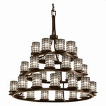 Justice Design - WGL-8712-10-GRCB-DBRZ - Wire Glass Dakota - 36 Light 3-Tier Ring Chandelier with Cylinder Flat Rim Shape Grid with Clear Bubble Wire Glass Shades
