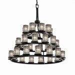 Justice Design - WGL-8712-10-GRCB-DBRZ - Wire Glass Dakota - 36 Light 3-Tier Ring Chandelier with Cylinder Flat Rim Shape Grid with Clear Bubble Wire Glass Shades