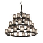 Justice Design - WGL-8712-10-GRCB-DBRZ - Wire Glass Dakota - 36 Light 3-Tier Ring Chandelier with Cylinder Flat Rim Shape Grid with Clear Bubble Wire Glass Shades