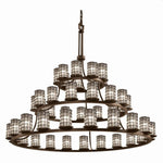 Justice Design - WGL-8714-10-GRCB-DBRZ - Wire Glass Dakota - 45 Light 3-Tier Ring Chandelier with Cylinder Flat Rim Shape Grid with Clear Bubble Wire Glass Shades