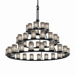 Justice Design - WGL-8714-10-GRCB-DBRZ - Wire Glass Dakota - 45 Light 3-Tier Ring Chandelier with Cylinder Flat Rim Shape Grid with Clear Bubble Wire Glass Shades