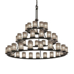 Justice Design - WGL-8714-10-GRCB-DBRZ - Wire Glass Dakota - 45 Light 3-Tier Ring Chandelier with Cylinder Flat Rim Shape Grid with Clear Bubble Wire Glass Shades