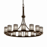 Justice Design - WGL-8715-10-GRCB-DBRZ - Wire Glass Dakota - 15 Light Ring Chandelier with Cylinder Flat Rim Shape Grid with Clear Bubble Wire Glass Shades