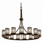 Justice Design - WGL-8715-10-GRCB-DBRZ - Wire Glass Dakota - 15 Light Ring Chandelier with Cylinder Flat Rim Shape Grid with Clear Bubble Wire Glass Shades