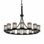 Justice Design - WGL-8715-10-GRCB-DBRZ - Wire Glass Dakota - 15 Light Ring Chandelier with Cylinder Flat Rim Shape Grid with Clear Bubble Wire Glass Shades