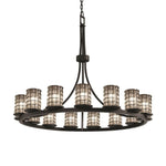 Justice Design - WGL-8715-10-GRCB-DBRZ - Wire Glass Dakota - 15 Light Ring Chandelier with Cylinder Flat Rim Shape Grid with Clear Bubble Wire Glass Shades