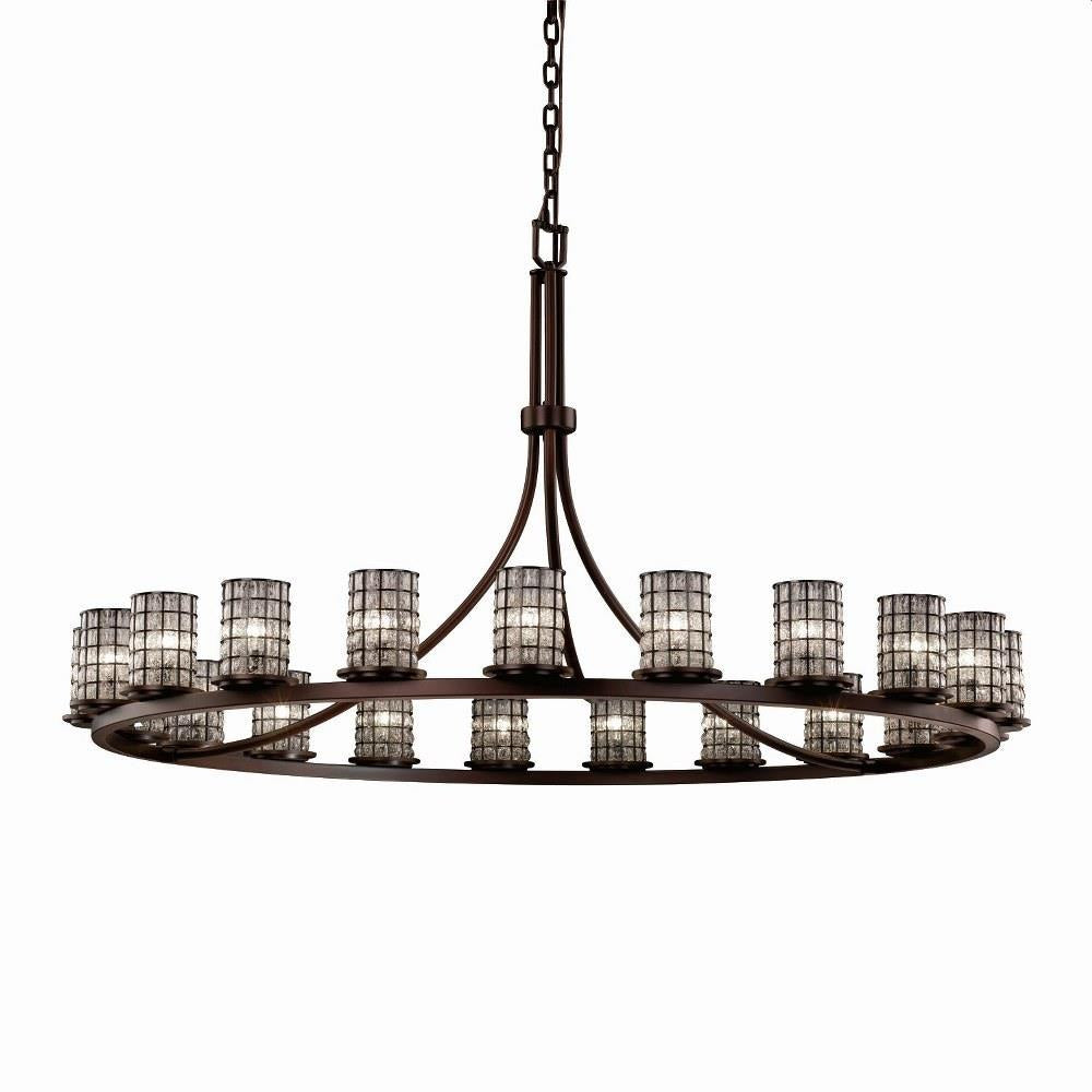 Justice Design - WGL-8716-10-GRCB-DBRZ - Wire Glass Dakota - 21 Light Ring Chandelier with Cylinder Flat Rim Shape Grid with Clear Bubble Wire Glass Shades
