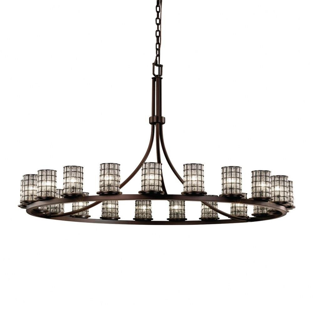 Justice Design - WGL-8716-10-GRCB-DBRZ - Wire Glass Dakota - 21 Light Ring Chandelier with Cylinder Flat Rim Shape Grid with Clear Bubble Wire Glass Shades