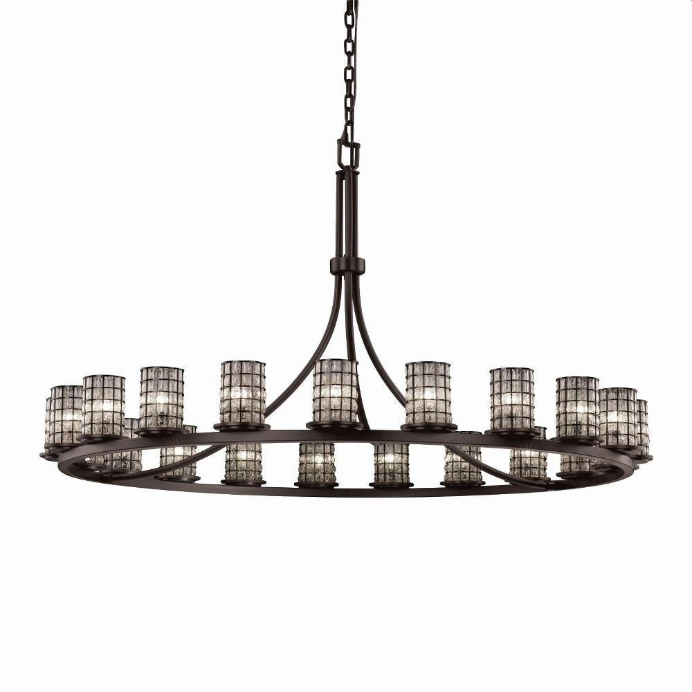 Justice Design - WGL-8716-10-GRCB-DBRZ - Wire Glass Dakota - 21 Light Ring Chandelier with Cylinder Flat Rim Shape Grid with Clear Bubble Wire Glass Shades