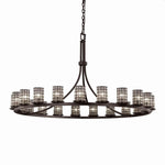Justice Design - WGL-8716-10-GRCB-DBRZ - Wire Glass Dakota - 21 Light Ring Chandelier with Cylinder Flat Rim Shape Grid with Clear Bubble Wire Glass Shades