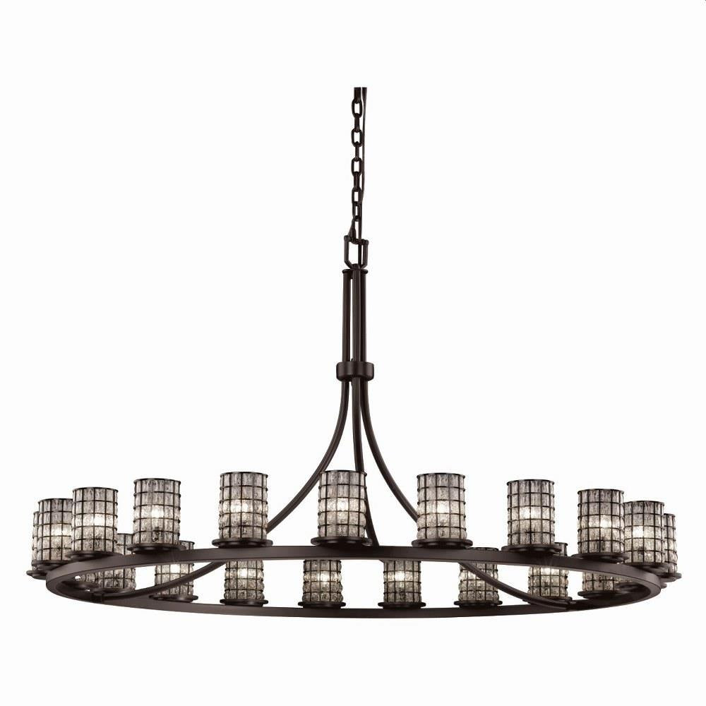 Justice Design - WGL-8716-10-GRCB-DBRZ - Wire Glass Dakota - 21 Light Ring Chandelier with Cylinder Flat Rim Shape Grid with Clear Bubble Wire Glass Shades