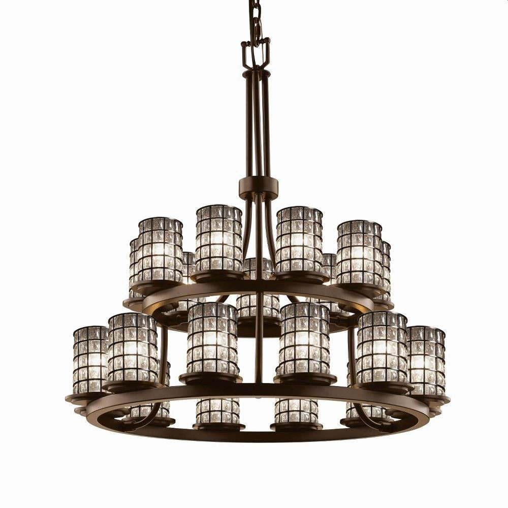 Justice Design - WGL-8767-10-GRCB-MBLK-LED21-14700 - Wire Glass Dakota - 21 Light 2-Tier Ring Chandelier with Cylinder Flat Rim Shape Grid with Clear Bubble Wire Glass Shades