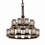 Justice Design - WGL-8767-10-GRCB-MBLK-LED21-14700 - Wire Glass Dakota - 21 Light 2-Tier Ring Chandelier with Cylinder Flat Rim Shape Grid with Clear Bubble Wire Glass Shades