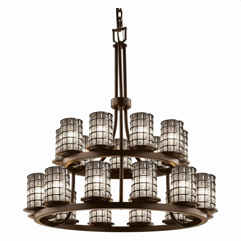 Justice Design - WGL-8767-10-GRCB-MBLK-LED21-14700 - Wire Glass Dakota - 21 Light 2-Tier Ring Chandelier with Cylinder Flat Rim Shape Grid with Clear Bubble Wire Glass Shades