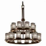 Justice Design - WGL-8767-10-GRCB-MBLK-LED21-14700 - Wire Glass Dakota - 21 Light 2-Tier Ring Chandelier with Cylinder Flat Rim Shape Grid with Clear Bubble Wire Glass Shades