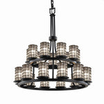 Justice Design - WGL-8767-10-GRCB-MBLK-LED21-14700 - Wire Glass Dakota - 21 Light 2-Tier Ring Chandelier with Cylinder Flat Rim Shape Grid with Clear Bubble Wire Glass Shades