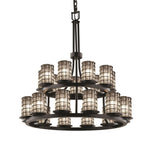 Justice Design - WGL-8767-10-GRCB-MBLK-LED21-14700 - Wire Glass Dakota - 21 Light 2-Tier Ring Chandelier with Cylinder Flat Rim Shape Grid with Clear Bubble Wire Glass Shades