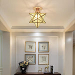 Geometric Multi Pointed Star Pendant Light Metal Glass Entryway Lighting